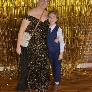 Beautiful formal black & gold floor length gown.